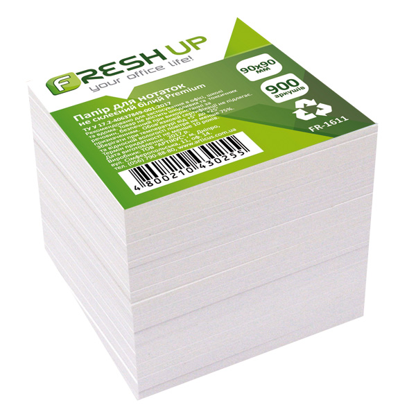 Блок паперу для нотаток Fresh Up 90х90х900 арк, не клеєний білий